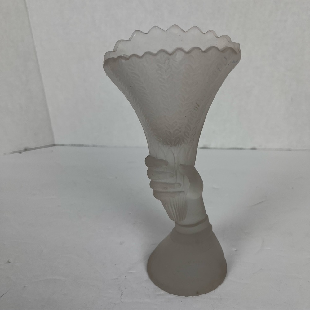 Vintage Lady Liberty Torch frosted glass vase-hand holding vase
